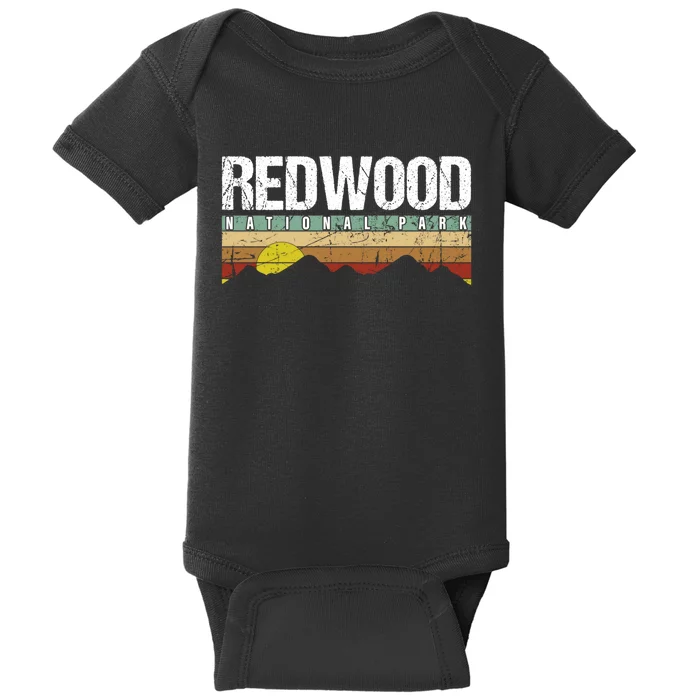 California Retro Vintage Redwood National Park Baby Bodysuit