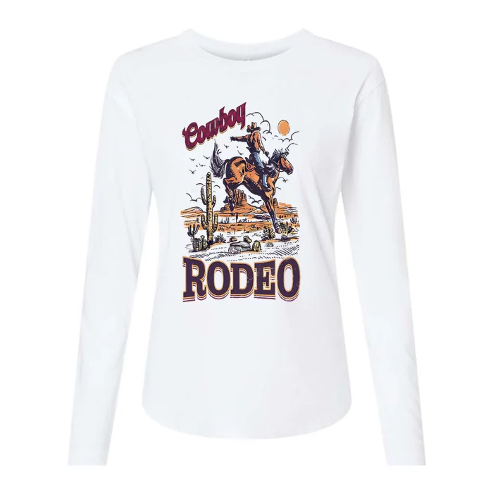 Cowboy Rodeo Vintage Western Cowboy Retro 90s Rodeo Womens Cotton Relaxed Long Sleeve T-Shirt