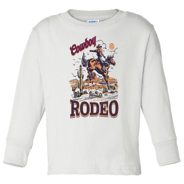 Cowboy Rodeo Vintage Western Cowboy Retro 90s Rodeo Toddler Long Sleeve Shirt