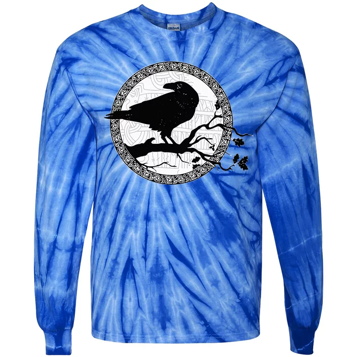 Celtic Raven Viking Wisdom Tattoo Art Tie-Dye Long Sleeve Shirt