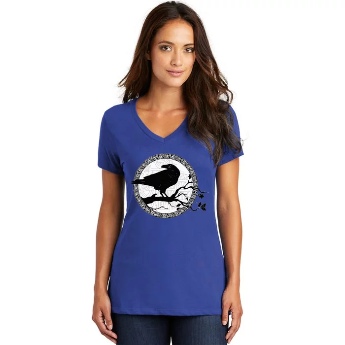 Celtic Raven Viking Wisdom Tattoo Art Women's V-Neck T-Shirt