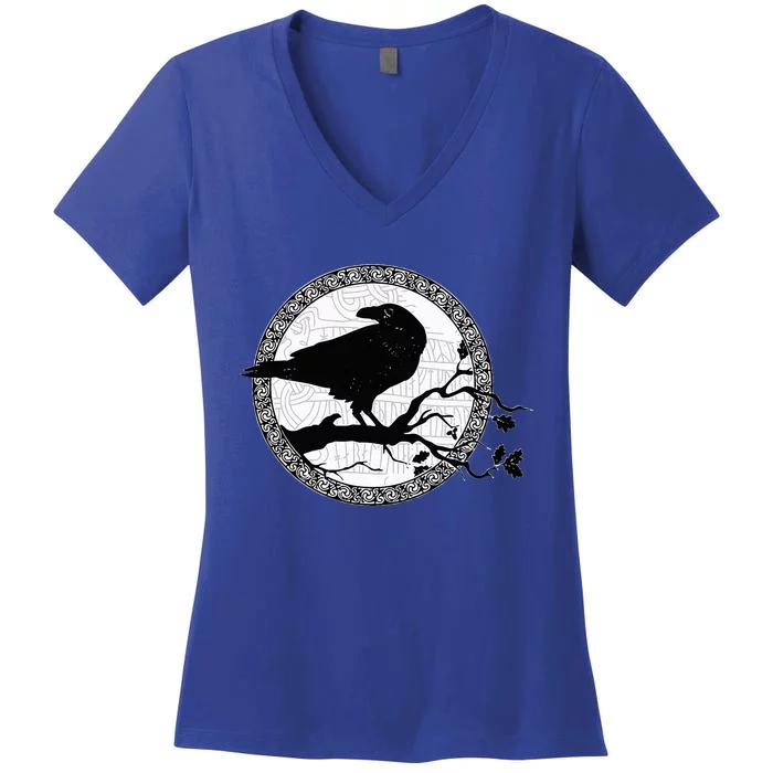 Celtic Raven Viking Wisdom Tattoo Art Women's V-Neck T-Shirt