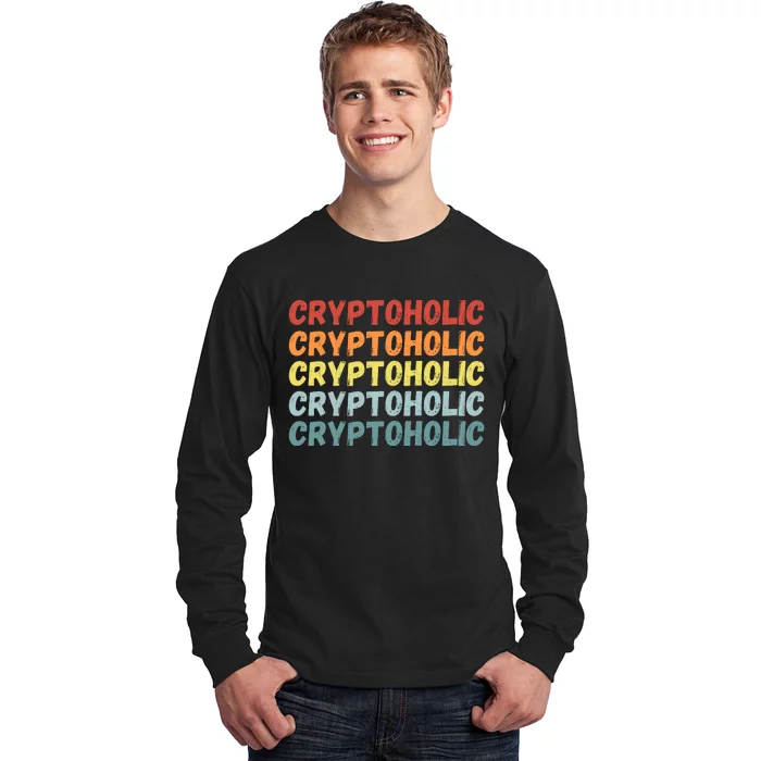 Cryptoholic, Retro Vintage Crypto, Funny Cryptocurrency, Bitcoin, HODL Long Sleeve Shirt