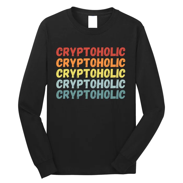 Cryptoholic, Retro Vintage Crypto, Funny Cryptocurrency, Bitcoin, HODL Long Sleeve Shirt