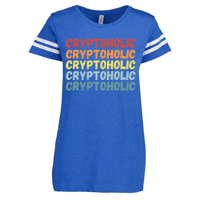 Cryptoholic, Retro Vintage Crypto, Funny Cryptocurrency, Bitcoin, HODL Enza Ladies Jersey Football T-Shirt