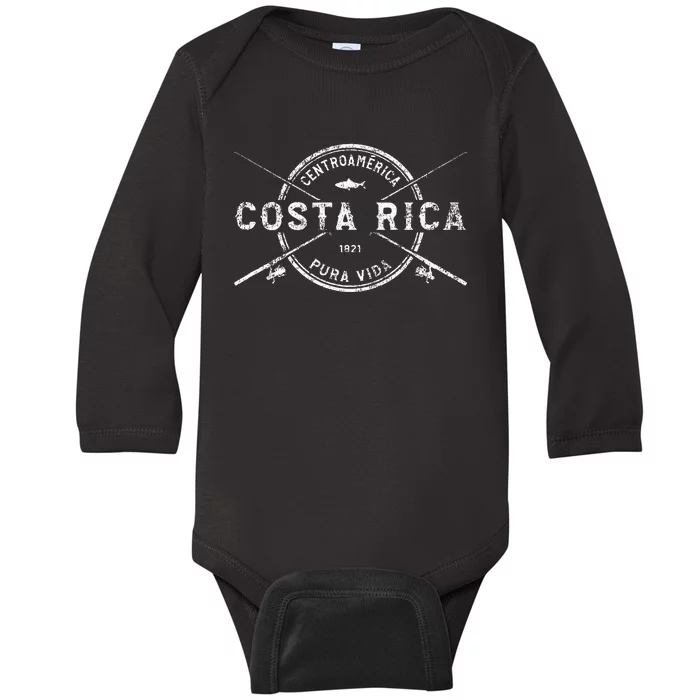 Costa Rica Vintage Crossed Fishing Rods Baby Long Sleeve Bodysuit