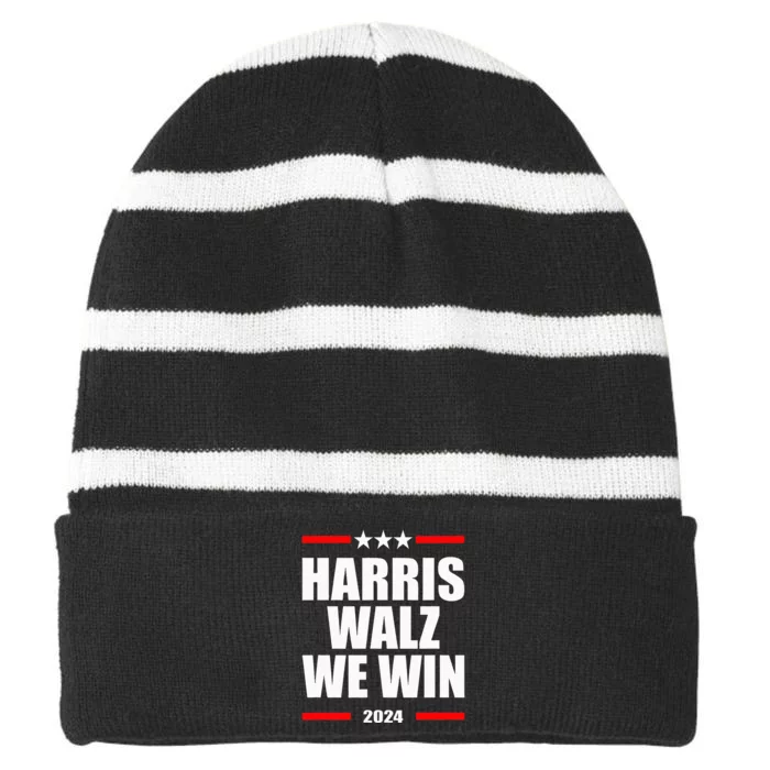 Classic Retro Vote For Harris Walz We Win 2024 Election Striped Beanie with Solid Band