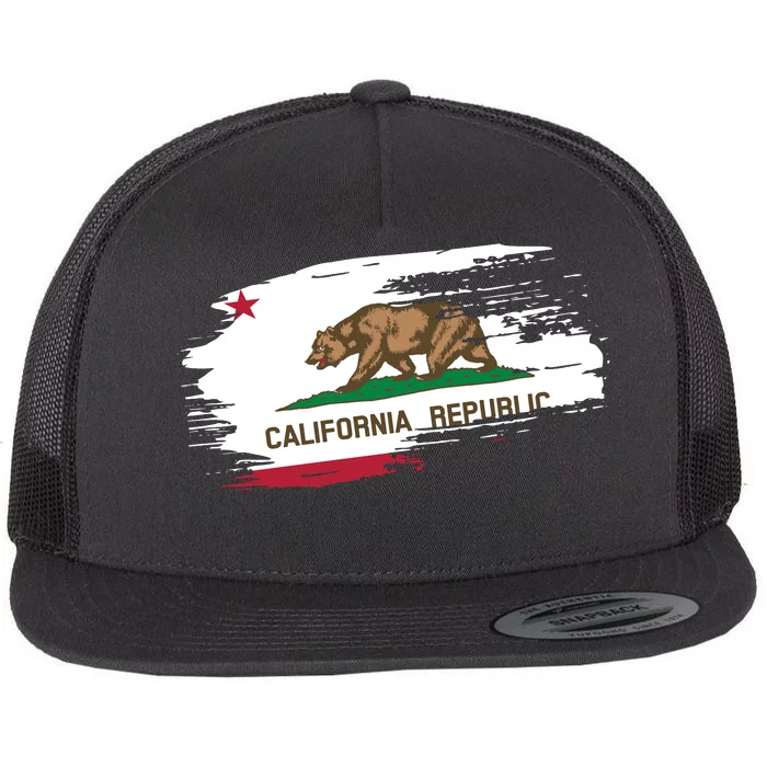 California Republic Vintage Torn Flag Flat Bill Trucker Hat