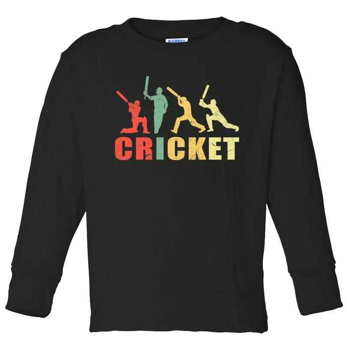 Cricket Retro Vintage 80s Style Coach Player Gift Toddler Long Sleeve Shirt