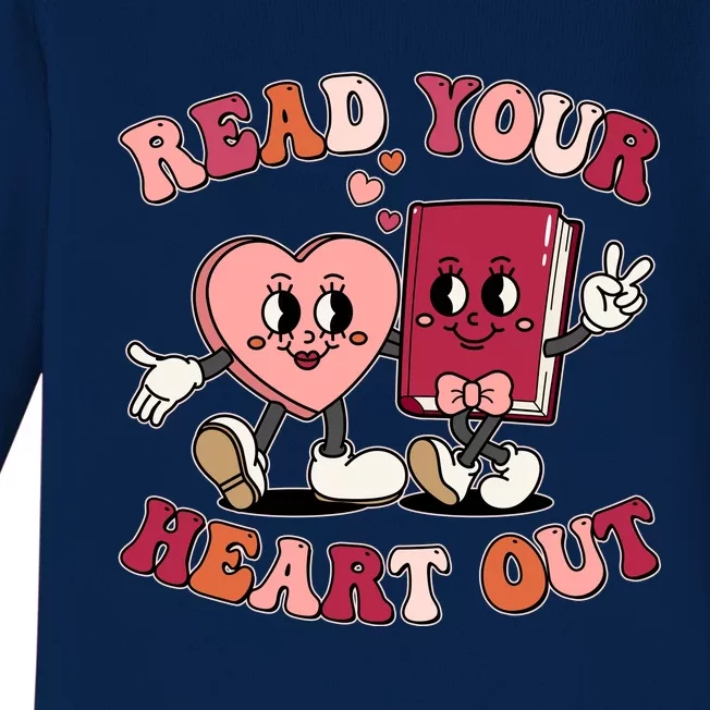 Cute Retro Valentine Read Your Heart Out Book Lover Reading Fan Baby Long Sleeve Bodysuit