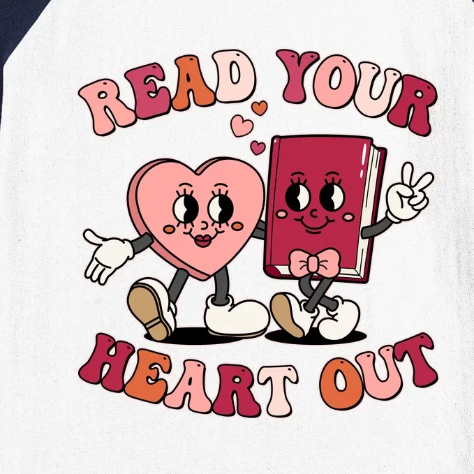 Cute Retro Valentine Read Your Heart Out Book Lover Reading Fan Baseball Sleeve Shirt