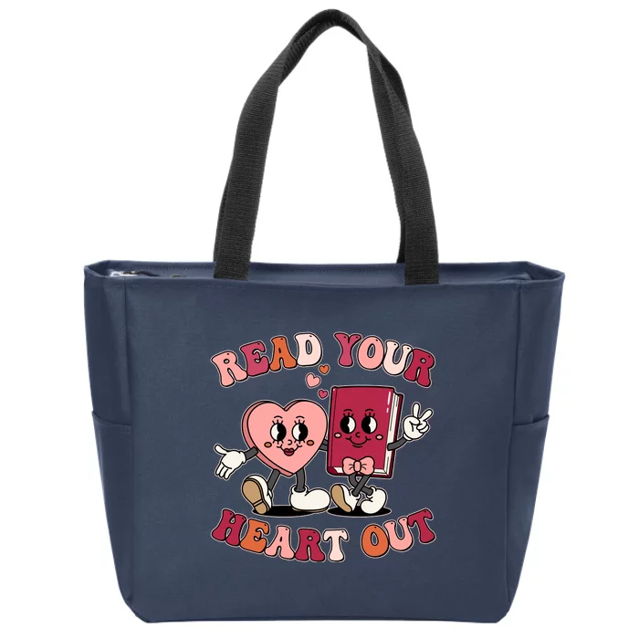 Cute Retro Valentine Read Your Heart Out Book Lover Reading Fan Zip Tote Bag