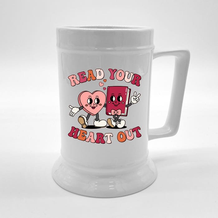 Cute Retro Valentine Read Your Heart Out Book Lover Reading Fan Front & Back Beer Stein