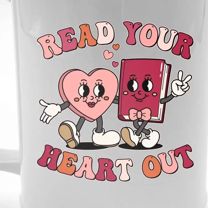 Cute Retro Valentine Read Your Heart Out Book Lover Reading Fan Front & Back Beer Stein