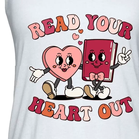 Cute Retro Valentine Read Your Heart Out Book Lover Reading Fan Ladies Essential Flowy Tank