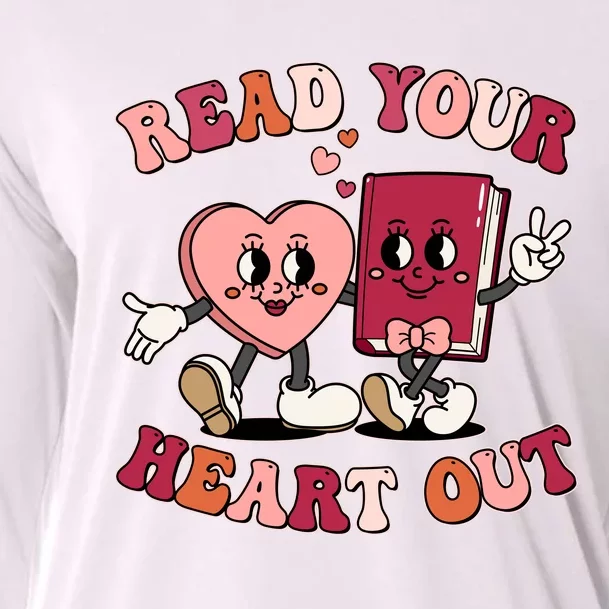 Cute Retro Valentine Read Your Heart Out Book Lover Reading Fan Cooling Performance Long Sleeve Crew