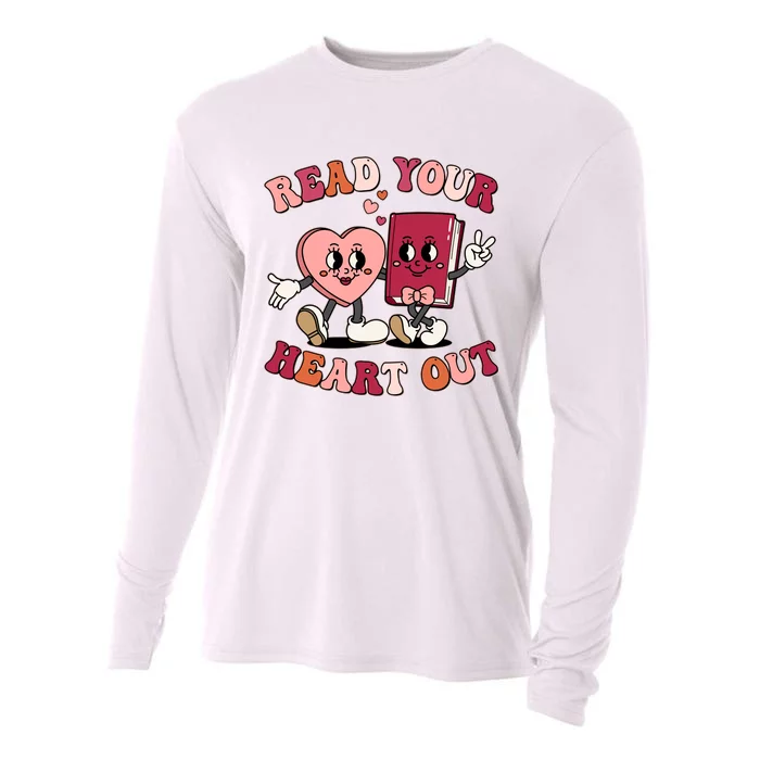 Cute Retro Valentine Read Your Heart Out Book Lover Reading Fan Cooling Performance Long Sleeve Crew