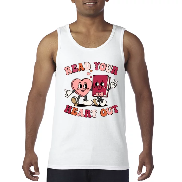 Cute Retro Valentine Read Your Heart Out Book Lover Reading Fan Tank Top