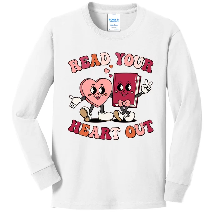 Cute Retro Valentine Read Your Heart Out Book Lover Reading Fan Kids Long Sleeve Shirt