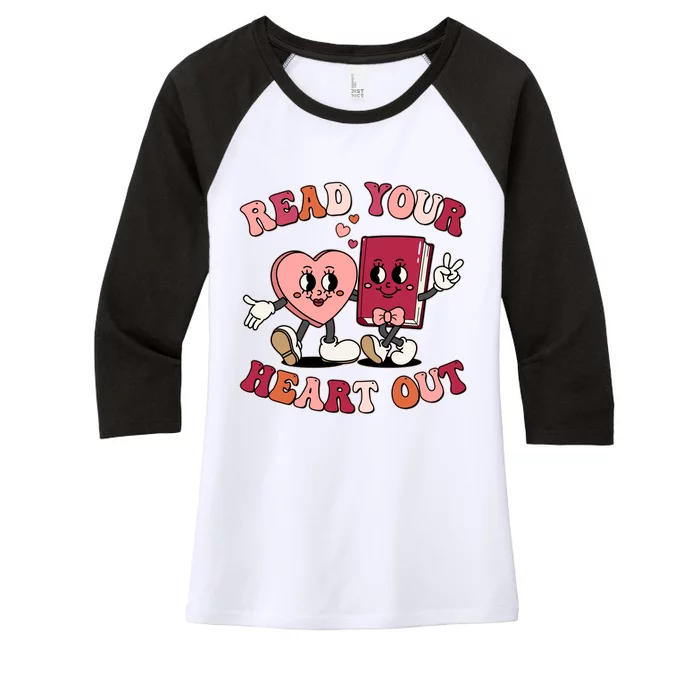 Cute Retro Valentine Read Your Heart Out Book Lover Reading Fan Women's Tri-Blend 3/4-Sleeve Raglan Shirt