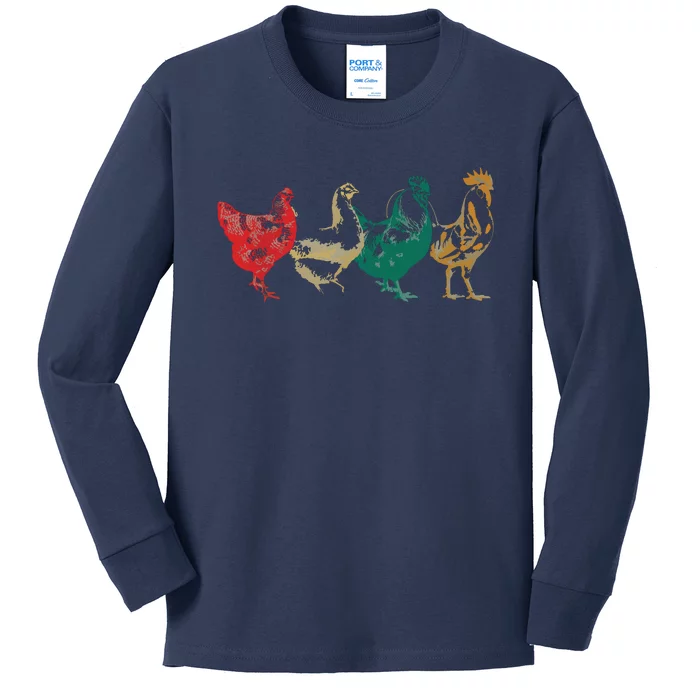 Chicken Retro Vintage Poultry Farmer Women Men Farm Lover Kids Long Sleeve Shirt