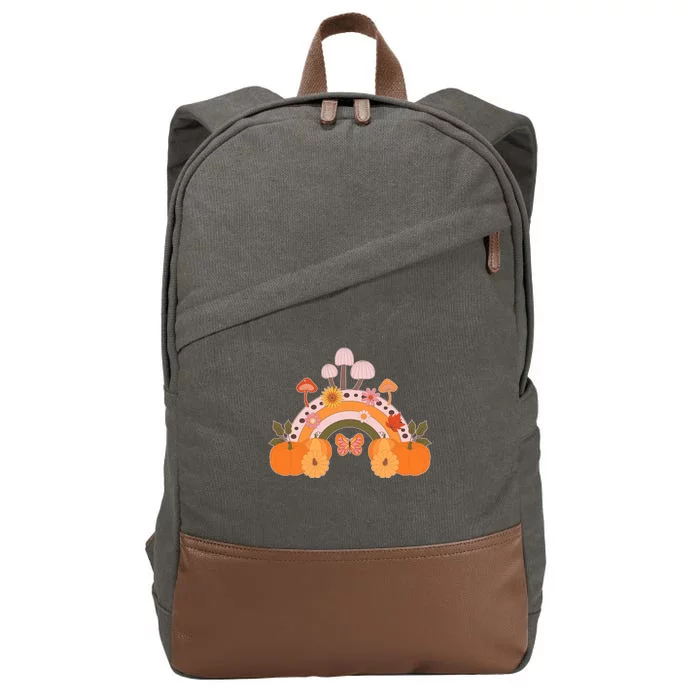 Cute Retro Vintage Fall Autumn Rainbow Mushrooms Pumpkins Cotton Canvas Backpack