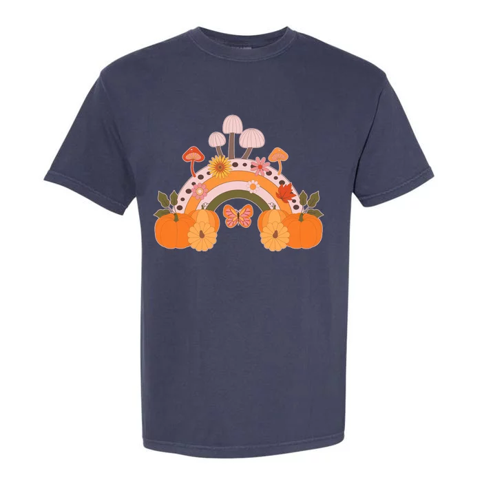 Cute Retro Vintage Fall Autumn Rainbow Mushrooms Pumpkins Garment-Dyed Heavyweight T-Shirt