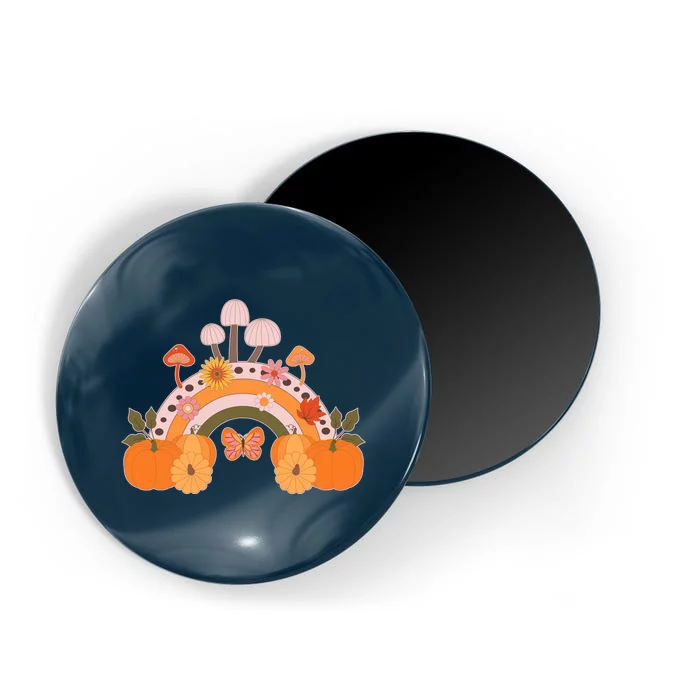 Cute Retro Vintage Fall Autumn Rainbow Mushrooms Pumpkins Magnet