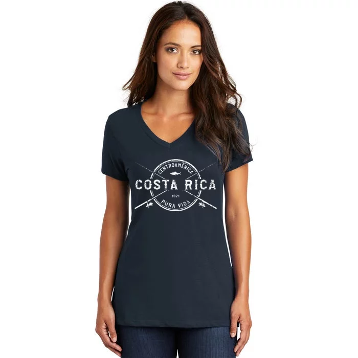 Costa Rica Vintage Crossed Fishing Rods Women's V-Neck T-Shirt