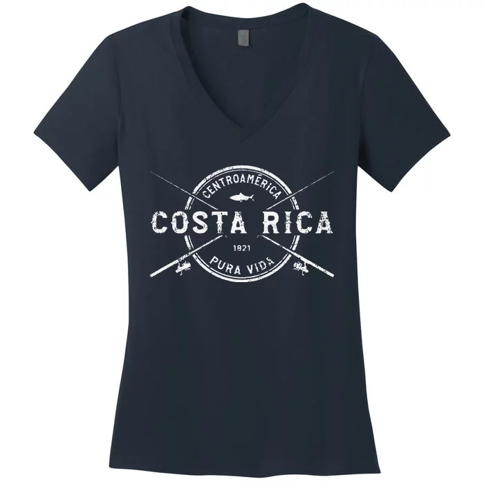 Costa Rica Vintage Crossed Fishing Rods Women's V-Neck T-Shirt