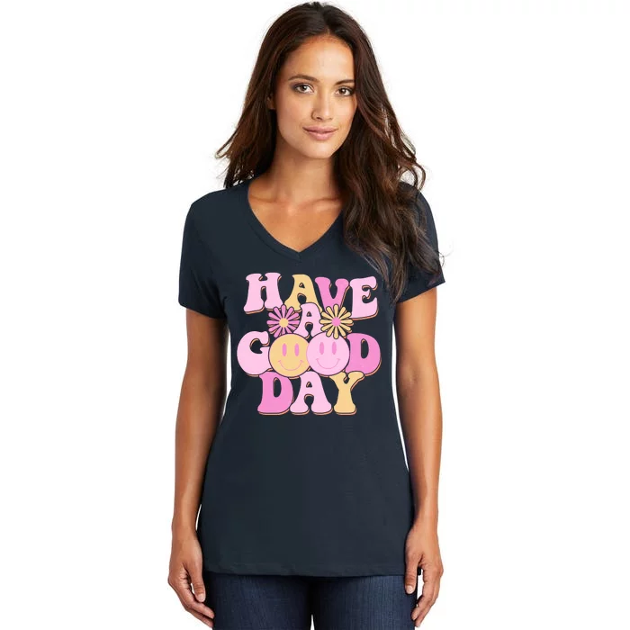 Cute Retro Vintage Hippy 60s Have A Good Day Women's V-Neck T-Shirt