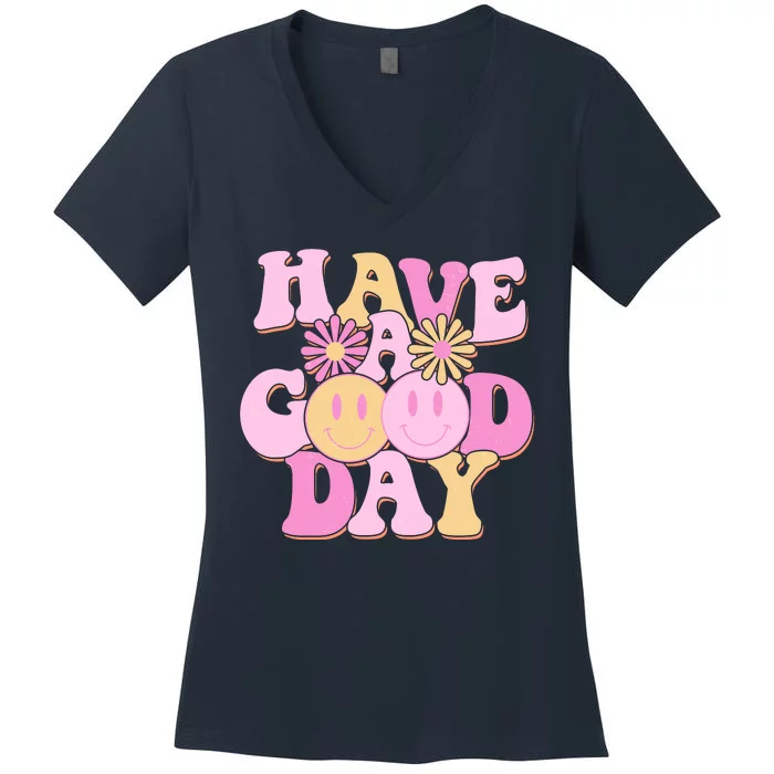 Cute Retro Vintage Hippy 60s Have A Good Day Women's V-Neck T-Shirt