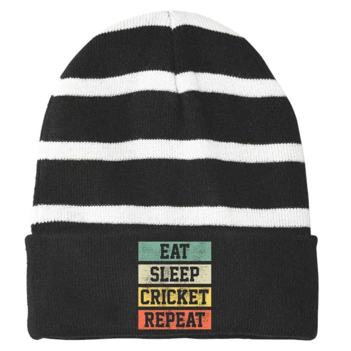 Cricket Retro Vintage 80s Style Coach Player Gift Striped Beanie with Solid Band