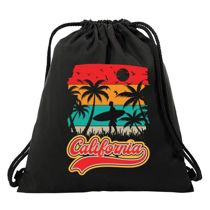 California Retro Vintage Print Drawstring Bag