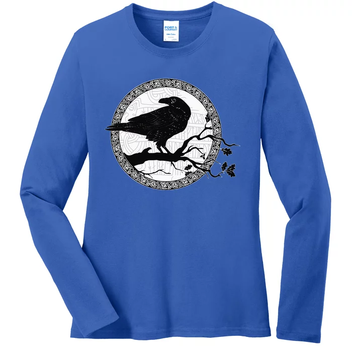 Celtic Raven Viking Wisdom Tattoo Art Ladies Long Sleeve Shirt