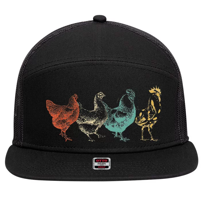 Chicken Retro Vintage Poultry Farmer Wo Farm Lover 7 Panel Mesh Trucker Snapback Hat