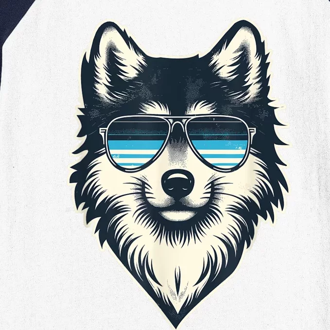 Cool Retro Wolf In Sunglasses 70s 80s 90s Novelty Funny Wolf Baseball Sleeve Shirt