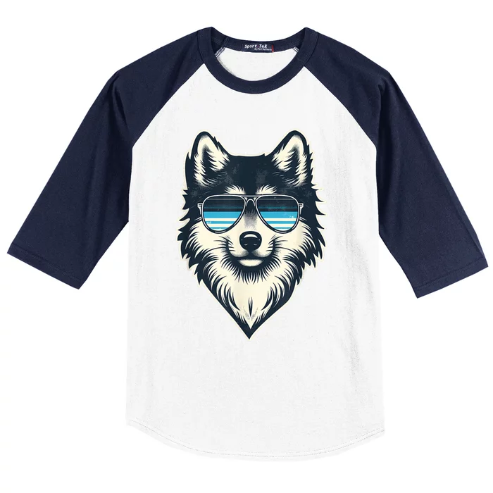 Cool Retro Wolf In Sunglasses 70s 80s 90s Novelty Funny Wolf Baseball Sleeve Shirt