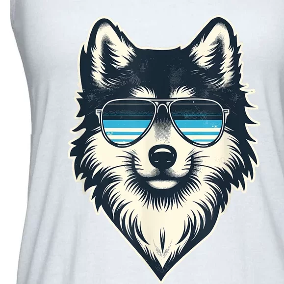 Cool Retro Wolf In Sunglasses 70s 80s 90s Novelty Funny Wolf Ladies Essential Flowy Tank