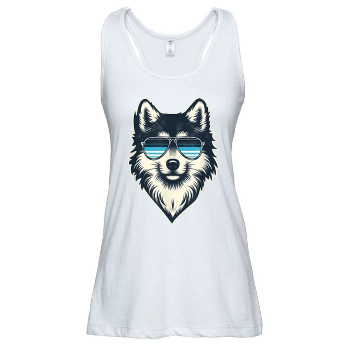 Cool Retro Wolf In Sunglasses 70s 80s 90s Novelty Funny Wolf Ladies Essential Flowy Tank