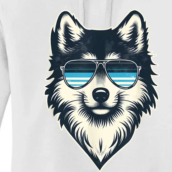 Cool Retro Wolf In Sunglasses 70s 80s 90s Novelty Funny Wolf Women's Pullover Hoodie