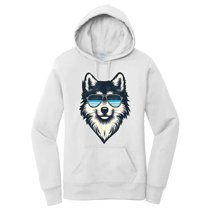 Cool Retro Wolf In Sunglasses 70s 80s 90s Novelty Funny Wolf Women's Pullover Hoodie