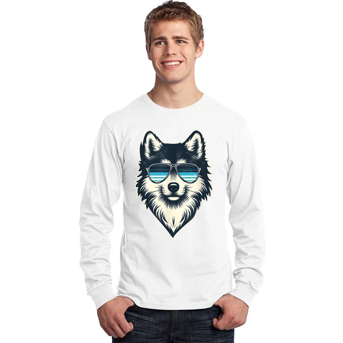 Cool Retro Wolf In Sunglasses 70s 80s 90s Novelty Funny Wolf Tall Long Sleeve T-Shirt