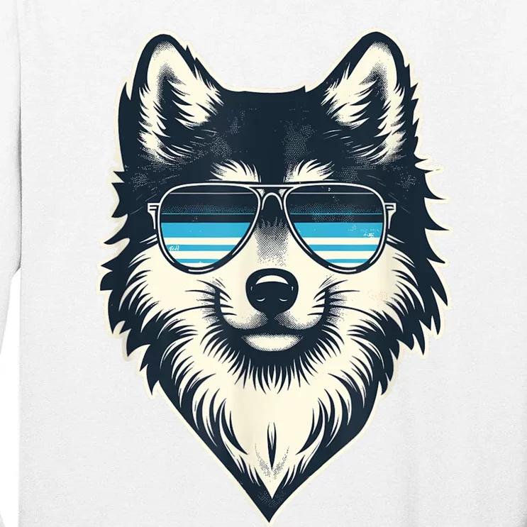 Cool Retro Wolf In Sunglasses 70s 80s 90s Novelty Funny Wolf Tall Long Sleeve T-Shirt