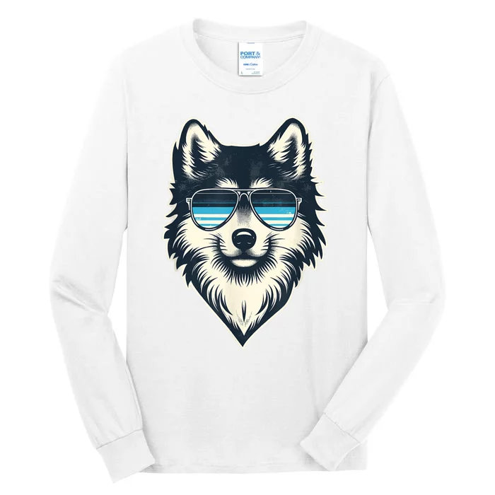 Cool Retro Wolf In Sunglasses 70s 80s 90s Novelty Funny Wolf Tall Long Sleeve T-Shirt