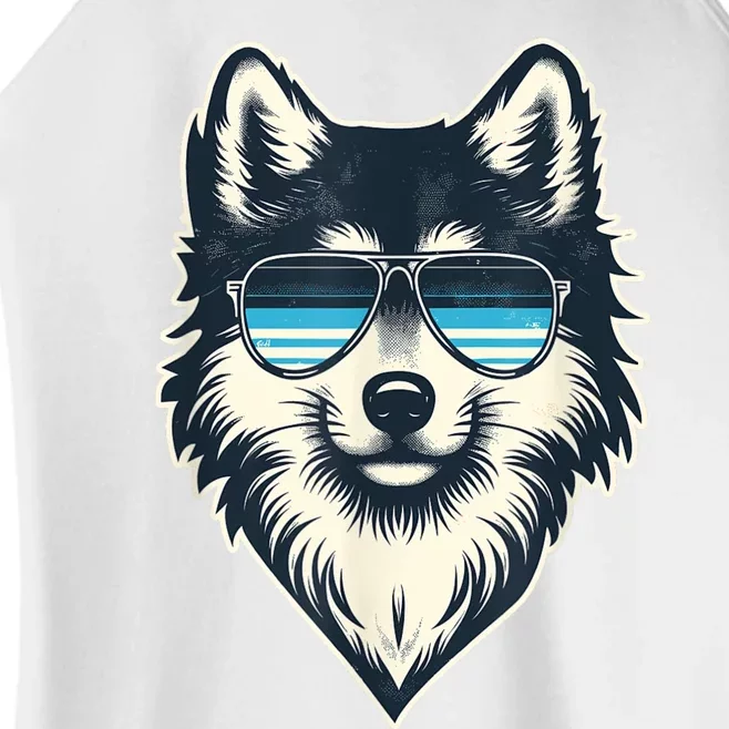 Cool Retro Wolf In Sunglasses 70s 80s 90s Novelty Funny Wolf Women’s Perfect Tri Rocker Tank