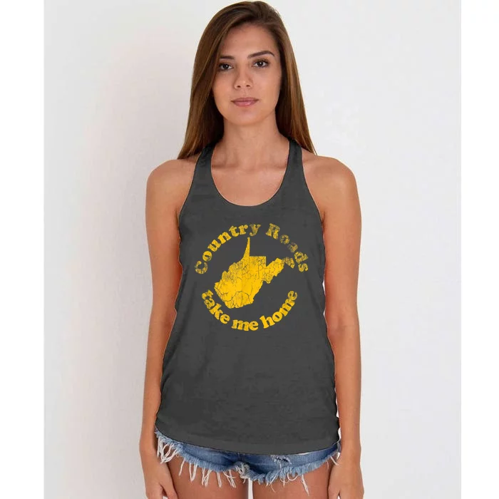 Country Roads West Virginia Take Me Home Women's Knotted Racerback Tank