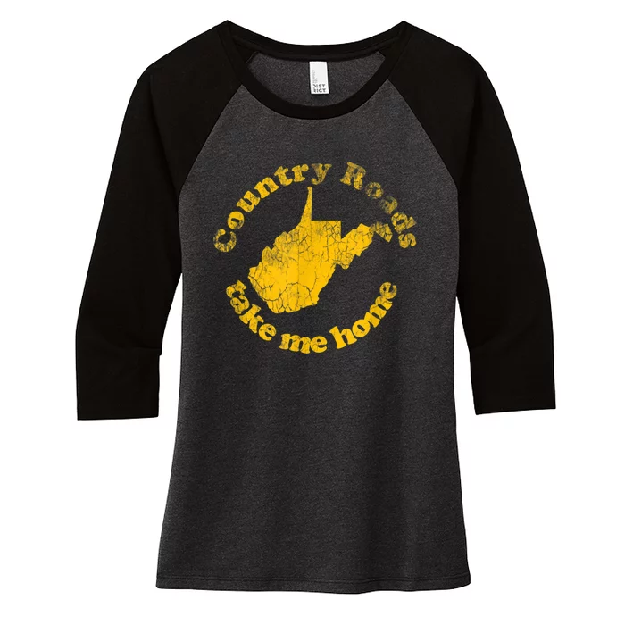 Country Roads West Virginia Take Me Home Women's Tri-Blend 3/4-Sleeve Raglan Shirt