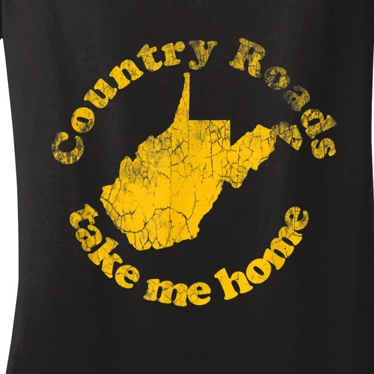 Country Roads West Virginia Take Me Home Women's V-Neck T-Shirt