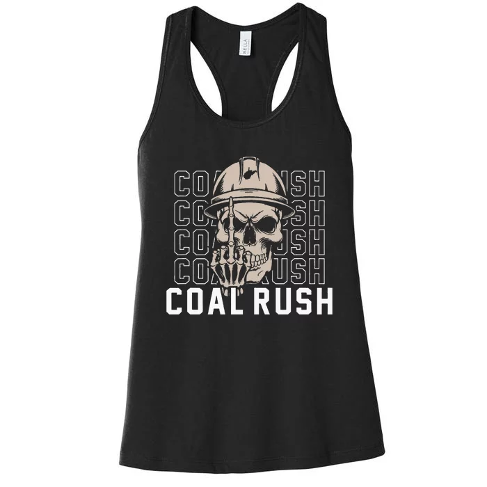 Coal Rush West Virginia Skull Coal Miner Hard Hat Women's Racerback Tank